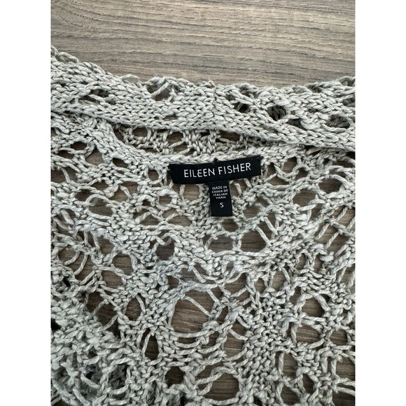 Eileen Fisher Knit Duster Cardigan Sz Small Sage Green Luster Long Open Crochet - Picture 4 of 7